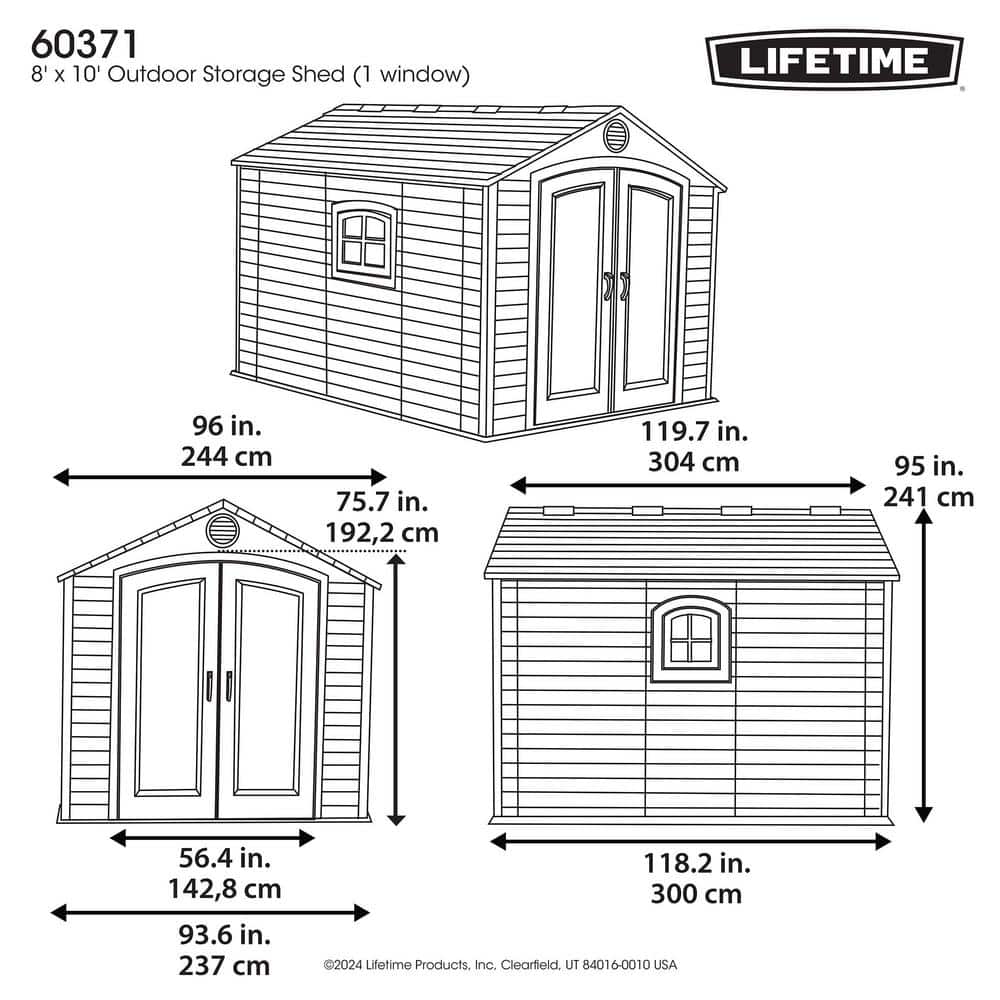 8' x 10' Beige Polyethylene Outdoor Storage Shed with Shelving
