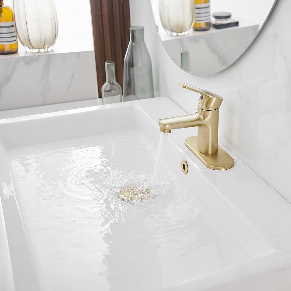 Brushed Gold Single Handle Stainless Steel Bathroom Faucet with Drain