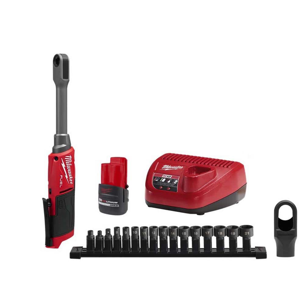Milwaukee M12 FUEL INSIDER 12V Lithium-Ion Brushless 3/8 in. and 1/4 in. Extended Reach Box Cordless Ratchet Kit w/Boot Cover -  3050-21-49