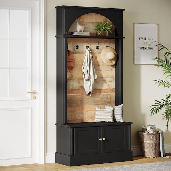 Carmalita Brown 70.86 in. Tall Hall Tree Coat Rack with Entryway Bench, Shoe Storage, 5 Double Hooks & Adjustable Shelf