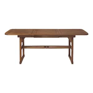 Modern Slat-Top Solid Acacia Wood Butterfly Outdoor Dining Table with Solid Base and Ready to Assemble, Dark Brown