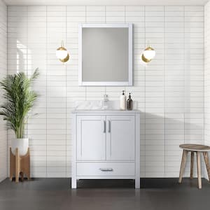 Jacques 30 in. W x 22 in. D White Bath Vanity, Carrara Marble Top, Faucet Set, and 28 in. Mirror