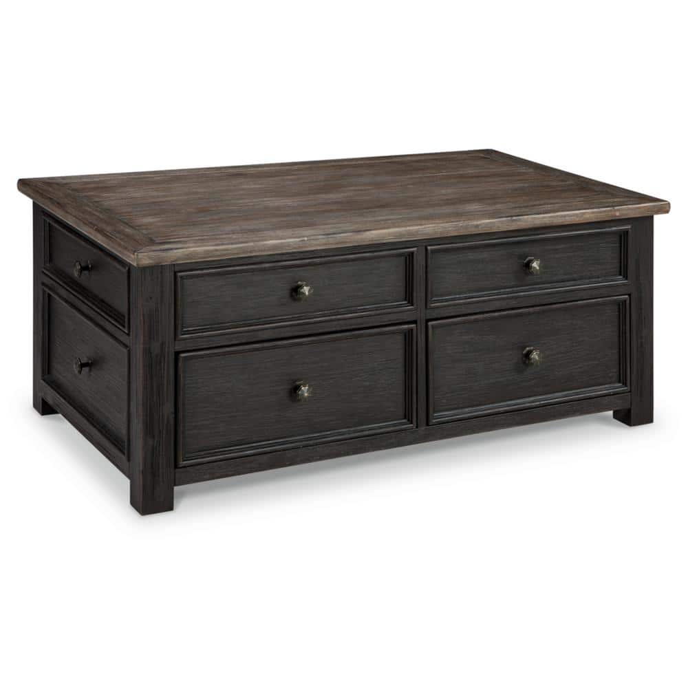 Contemporary Black/Brown Wood Lift-Top Coffee Table with Storage