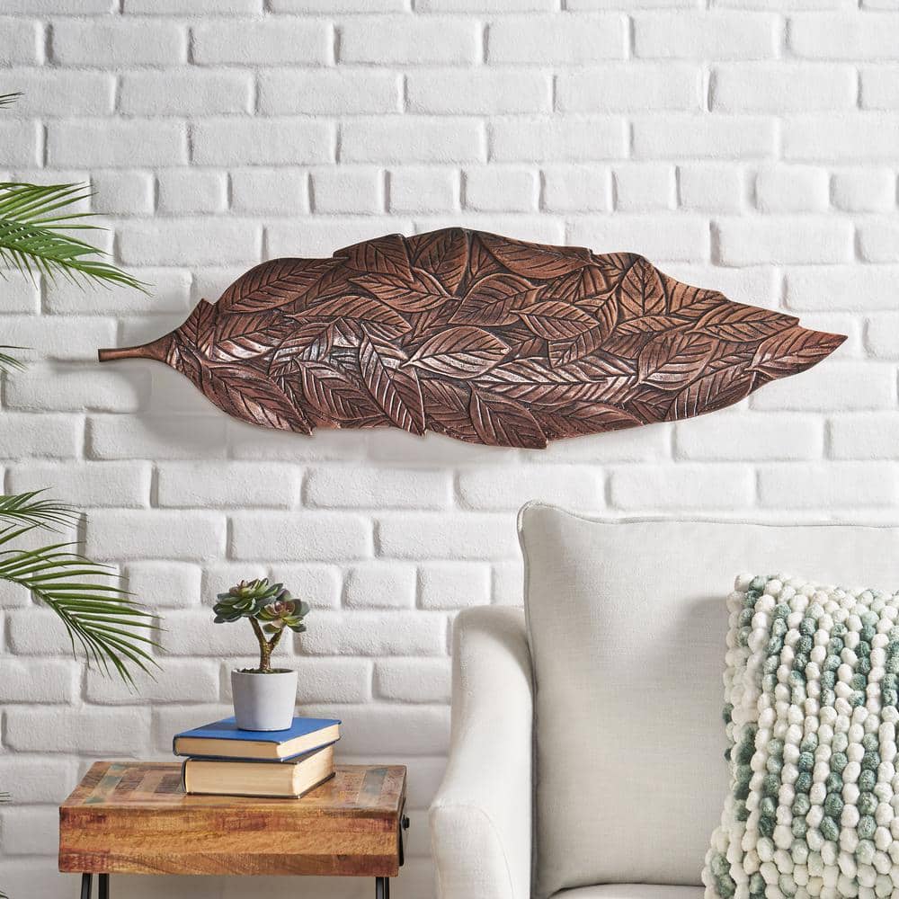 Metal Handcrafted Unique Raw Copper Aluminum Leaf Wall Decor with Classic L