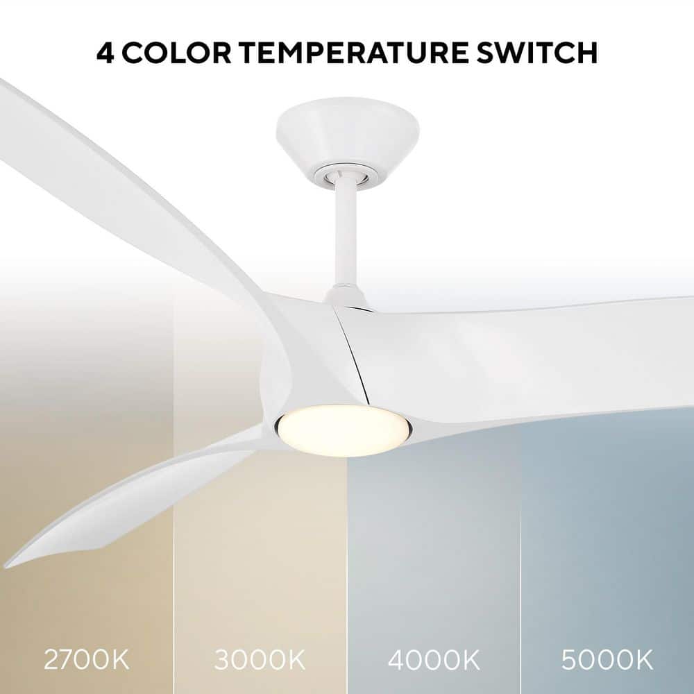 Zephyr 52" Matte White Smart Ceiling Fan with LED Light and Remote