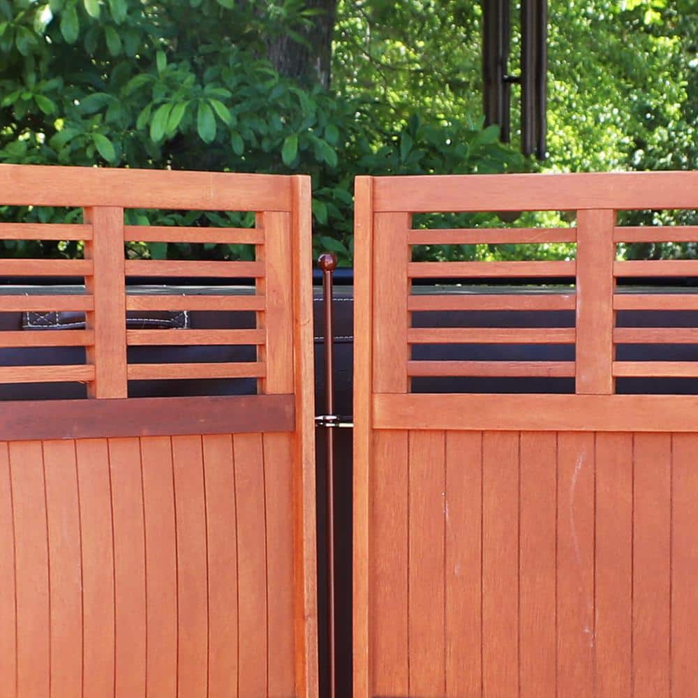 Brown Meranti Wood Folding Outdoor Privacy Screen with Teak Oil Finish