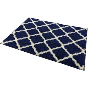 Shaggy Moroccan Trellis Navy 7 ft. x 10 ft. Synthetic Rectangle Area Rug