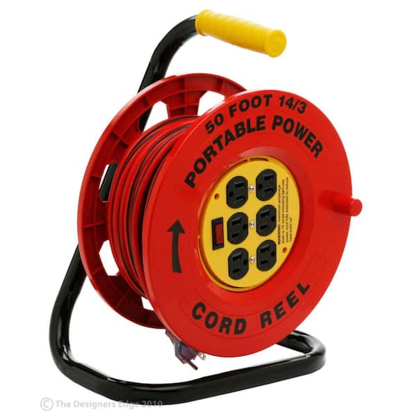 50 ft. 14/3 Red Cord Reel Power Station with 6 Outlets