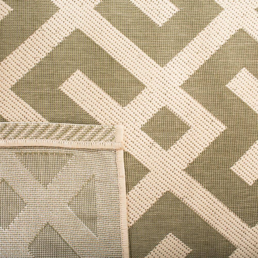 Green and Bone Geometric Synthetic Outdoor Area Rug