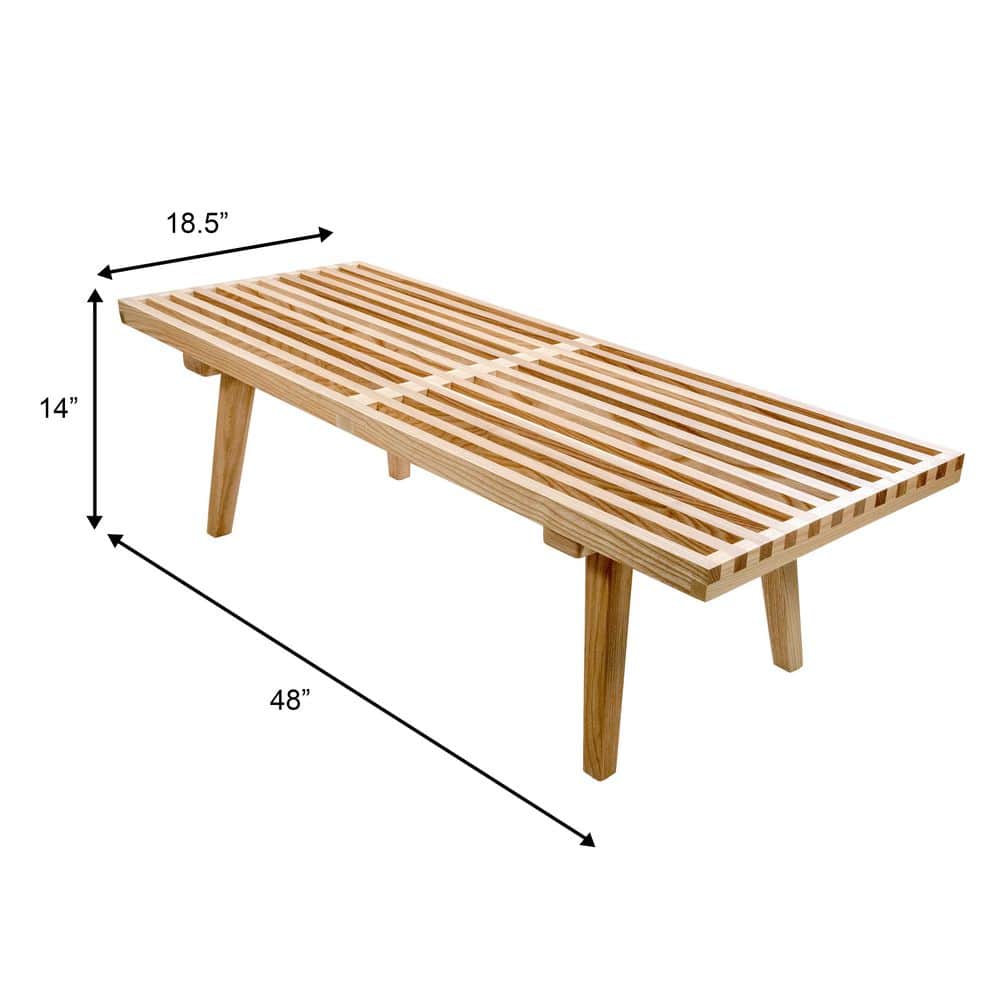 Natural Wood 48" Slatted Bench with Storage