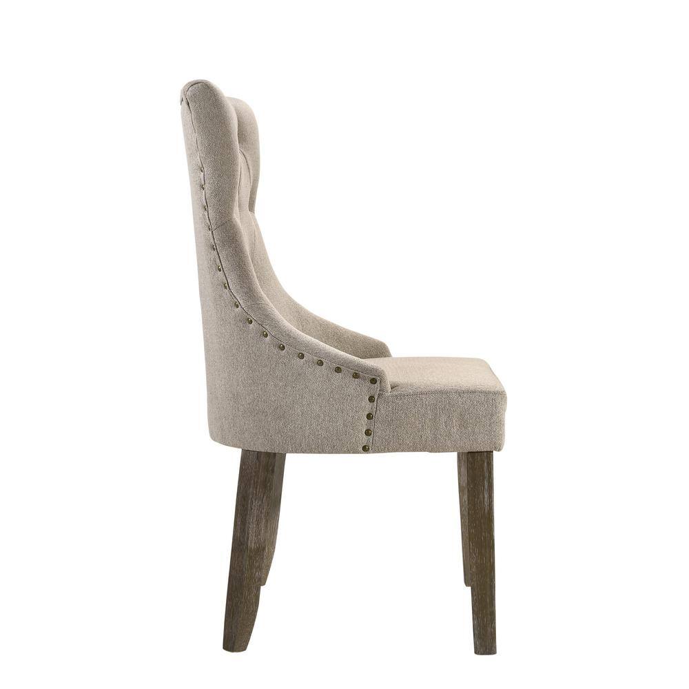 Elegant Beige Upholstered Dining Side Chair with Reclaimed Gray Wood Frame