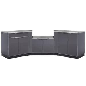 Slate Gray 7-Piece 145.25 in. W x 36.5 in. H x 24 in. D Outdoor Kitchen Cabinet Set with Covers