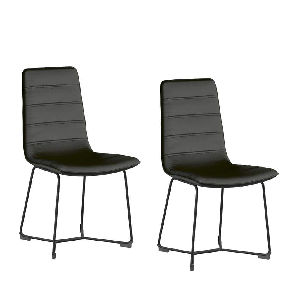 Twin Star Home Shadow Black Vegan Faux Leather Side Chairs (Set of 2 ...