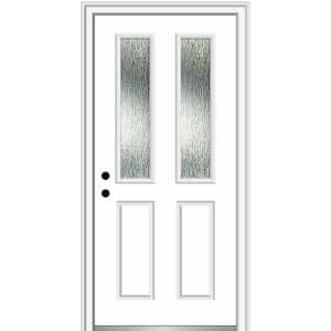 30 in. x 80 in. Right-Hand/Inswing Rain Glass Brilliant White Fiberglass Prehung Front Door on 6-9/16 in. Frame