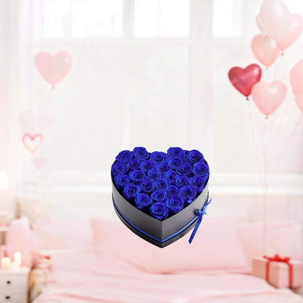 SKYSHALO 27 Preserved Roses in a Heart-Shaped Box, 5.71 in. Royal