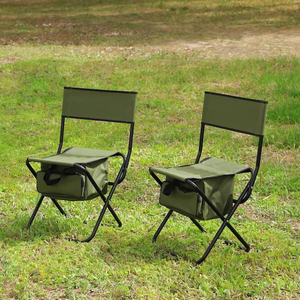 2-Piece Green Steel Folding Lawn Chair with Storage Bag