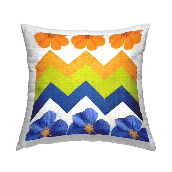 Stupell Industries Orange Blue Zig Zag Blossoms Orange Square Outdoor Throw Pillow