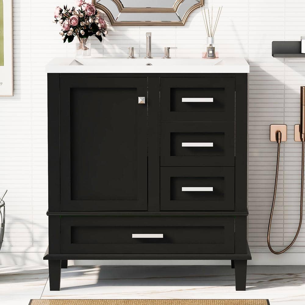 30 in. W x 18.3 in. D x 34 in. H Black Bathroom Vanity Freestanding , Solid