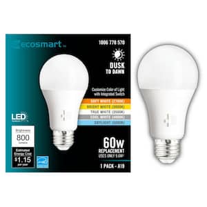 60-Watt Equivalent A19 Dimmable CEC Dusk to Dawn LED Light Bulb with Selectable Color Temperature (1-Pack)