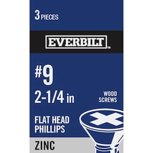 #9 x 2-1/4 in. Phillips Flat Head Zinc Plated Wood Screw (3-Pack)