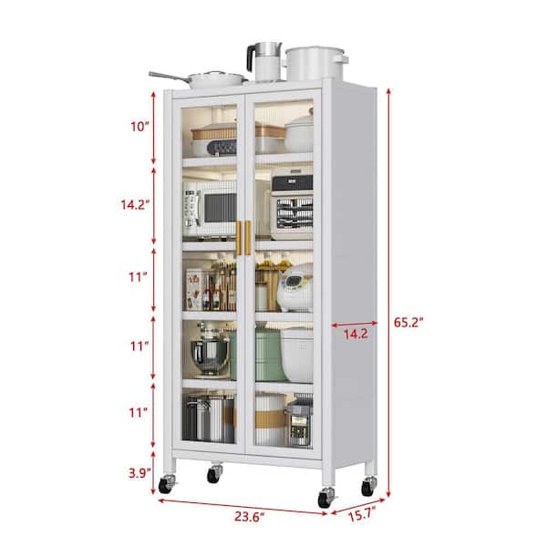 Tileon White Metal Microwave Cart, Double Door Kitchen Bakers Rack