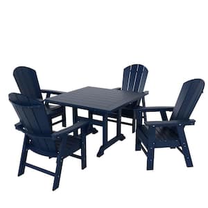 Laguna Outdoor Patio Fade Resistant HDPE Plastic Adirondack Style Dining Chair with Arms in Navy Blue