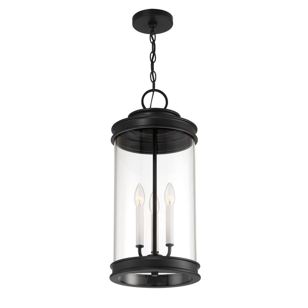 Matte Black Glass 3-Light Outdoor Pendant