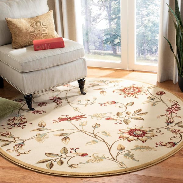 Lyndhurst Ivory/Multi 5 ft. x 5 ft. Round Floral Border Area Rug