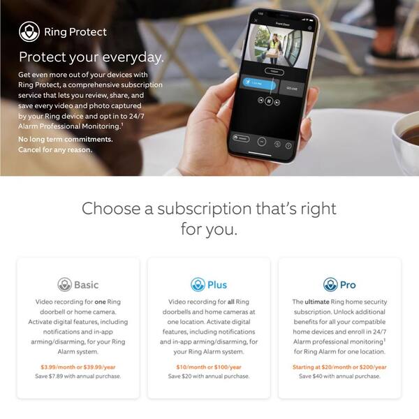 Ring Protect Pro, Subscription Plan with 24/7 Professional Monitoring