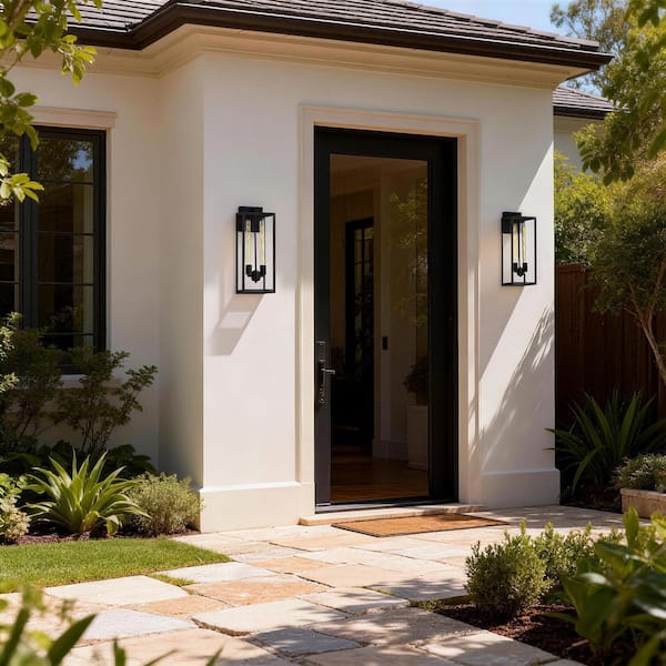 2-Light Black Hardwired Outdoor Wall Sconce 2 Pack