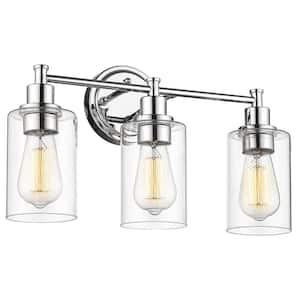17.25 in. 3-Light Chrome Vanity Light with Clear Glass Shade