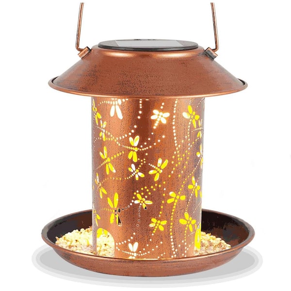 Dragonfly Solar Lantern Bird Feeder Outdoor Waterproof Metal Garden Decor for Yard Patio Lawn Pathway Landscape
