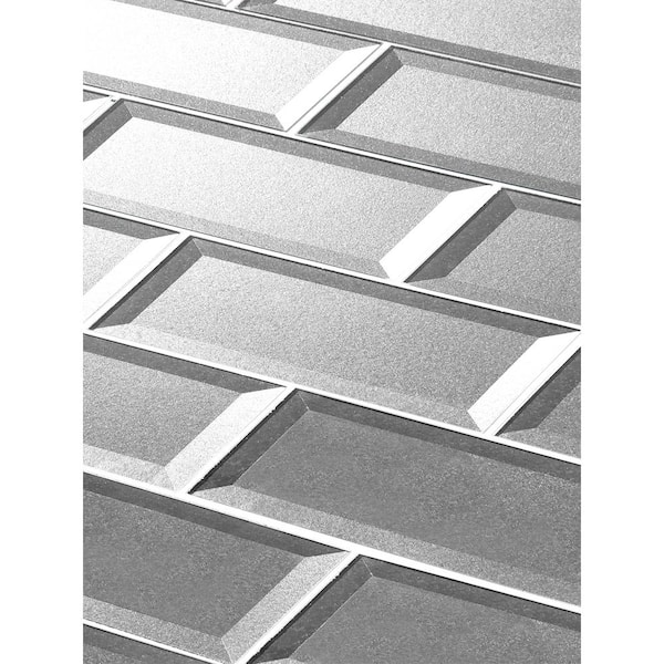 Forever Rectangle 3 in. x 12 in. Beveled Silver Glass Subway Backsplash Wall Tile (1 sq.ft./case)
