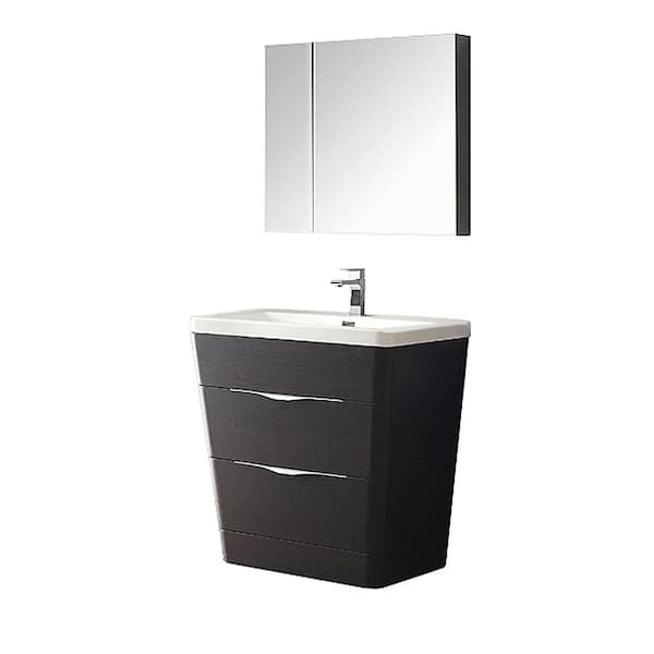 Fresca Milano 32 in. Vanity in Chestnut with Acrylic Vanity Top in White and Medicine Cabinet