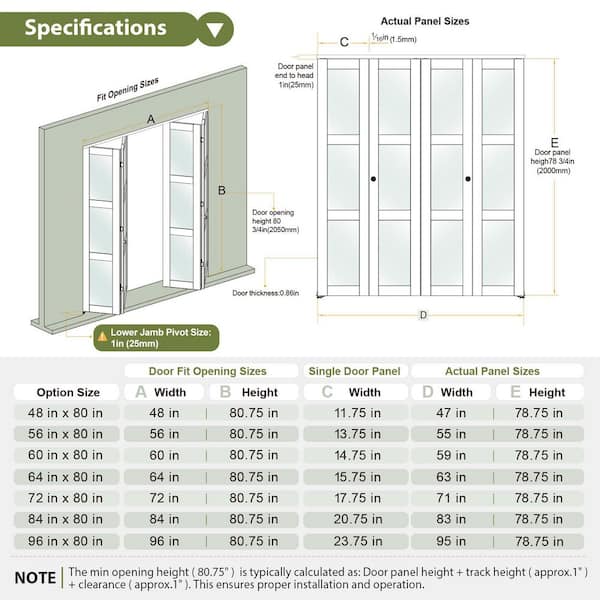 60 in. x 80 in. (Double 30 in. Bifold Doors) 3-Lite Frosted Glass White Solid MDF Bi-Fold Door with Hardware Kit