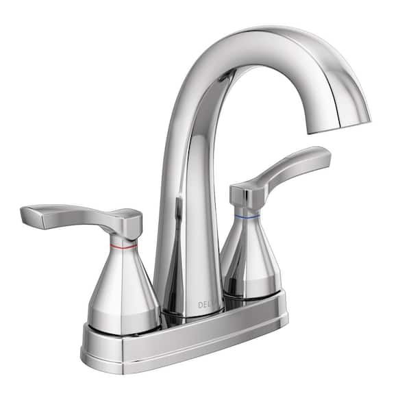 Delta Stryke 4 in. Centerset 2-Handle Bathroom Faucet with Metal Drain Assembly in Chrome