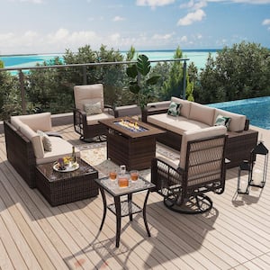 10-Piece Outdoor Fire Pit Patio Set, Sectional Set with Swivel Rocking Chairs, Coffee Table