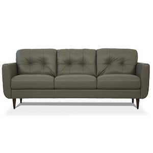 Radwan 37 in. W Square Arm Leather Bridgewater Straight 3-Seat Sofa in Green