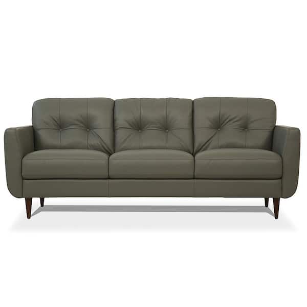 Acme Furniture Radwan 37 in. W Square Arm Leather Bridgewater Straight 3-Seat Sofa in Green