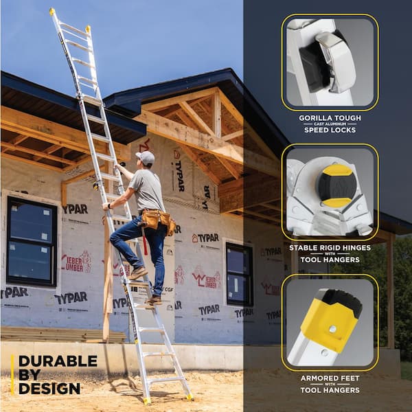 Gorilla Ladders - 22 ft. Reach Aluminum Multi-Position Ladder w/ Project Bucket, Tool Hangers, 300 lbs. Load Capacity, Type 1A Duty Rating