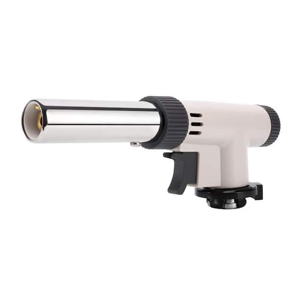 Adjustable Flame Zinc Alloy Stainless Steel Silver Torch Lighter with Safety Lock for Cooking and Soldering