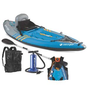 K1 QuikPak Blue 1-Person Kayak and Stearns Men's Life Vest, Medium