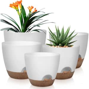 Modern 6 in. L x 10 in. W x 8 in. H White Plastic Round Indoor Planter (5-Pack)