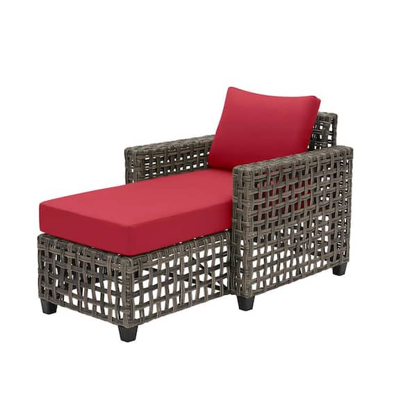 Hampton Bay Briar Ridge Brown Wicker Outdoor Patio Chaise Lounge with CushionGuard Chili Red Cushions