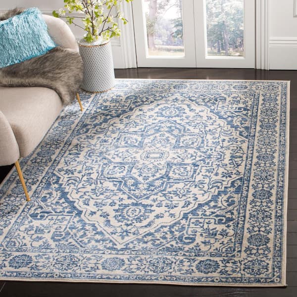 Brentwood Navy/Light Gray 6 ft. x 9 ft. Distressed Border Medallion Area Rug