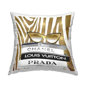 Fashion Sun Glasses Designer Books Gold Zebra Pattern Black Animal Print Polyester 18 in. X 18 in. Throw Pillow