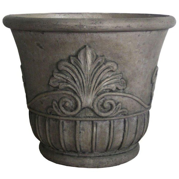 MPG 19 in. D Special Aged Granite Cast Stone Italian Leaf Pot