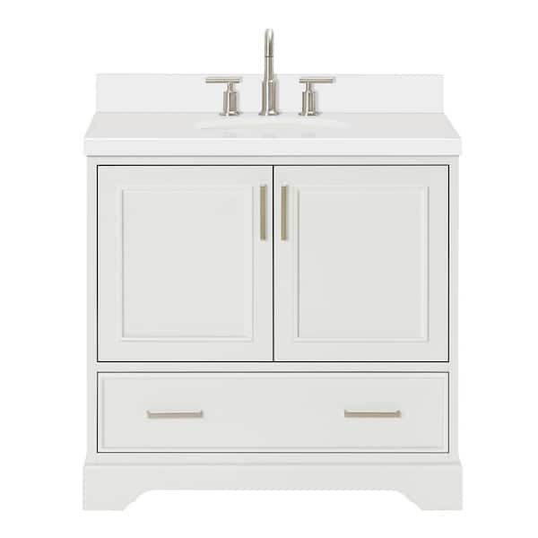 Stafford 36 in. W x 22 in. D x 36 in. H Single Sink Freestanding Bath Vanity in White with Pure White Quartz Top