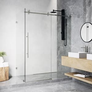 Elan E-Class 47 in. W x 76 in. H Rectangular Sliding Frameless Shower Enclosure in Stainless Steel with Clear Glass