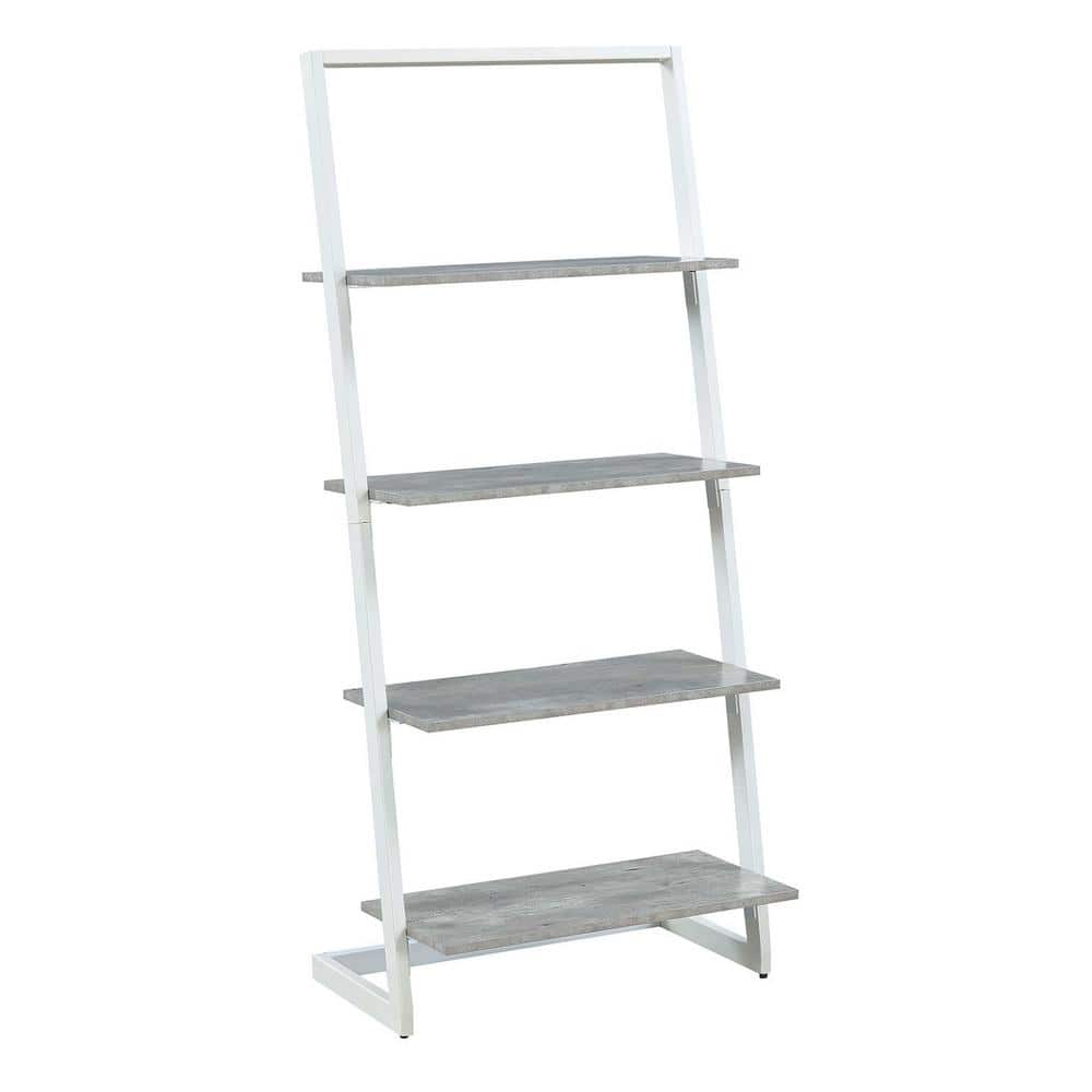 Beige 57" Industrial Ladder Bookcase with Metal Frame